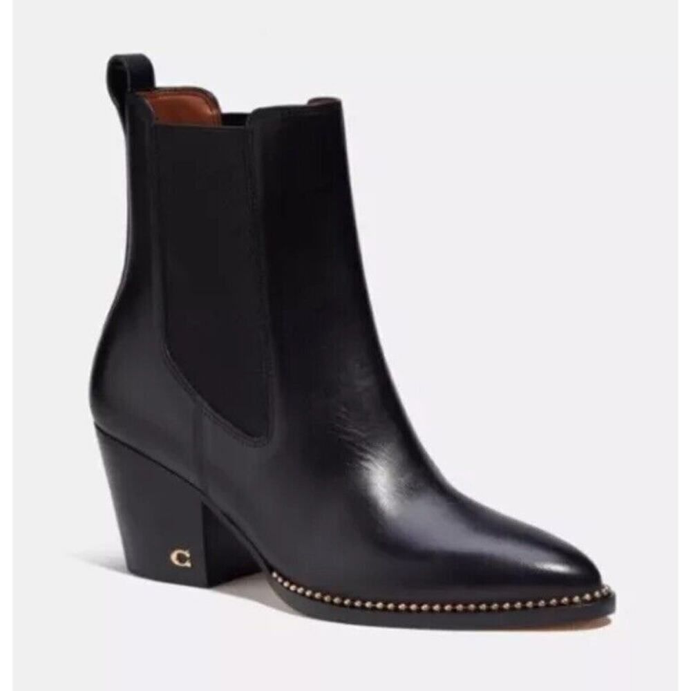 Coach Pierce Leather Ankle Boots Bootie w/ Studs Women's sz 6 Black